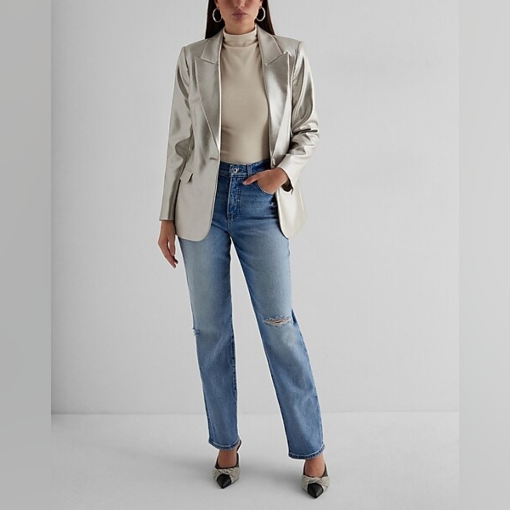 Express Metallic One Button Blazer - image 4
